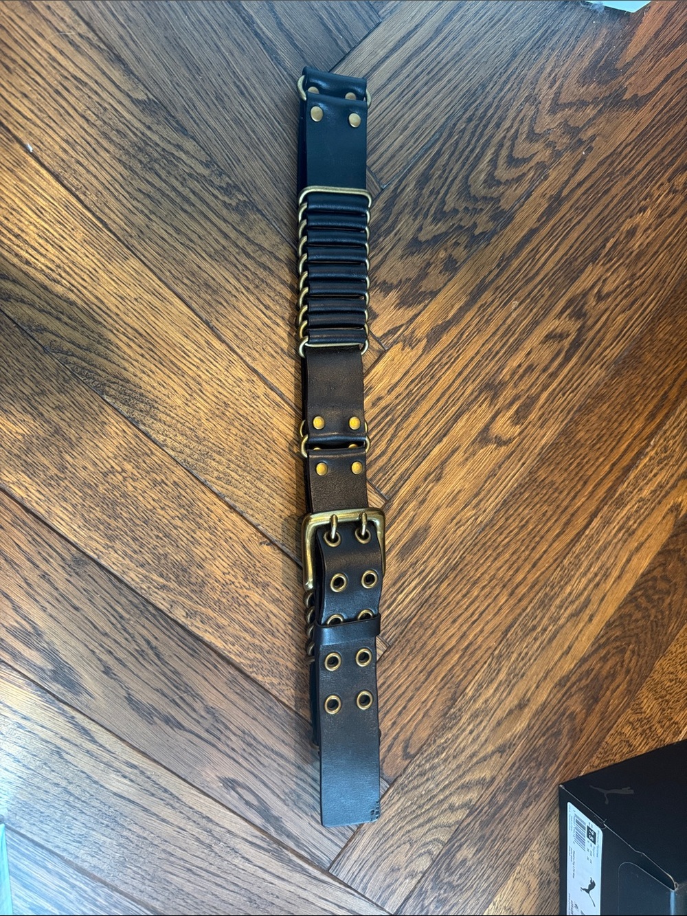 WCM Women’s Black Leather Belt with Brass Hardware size Medium